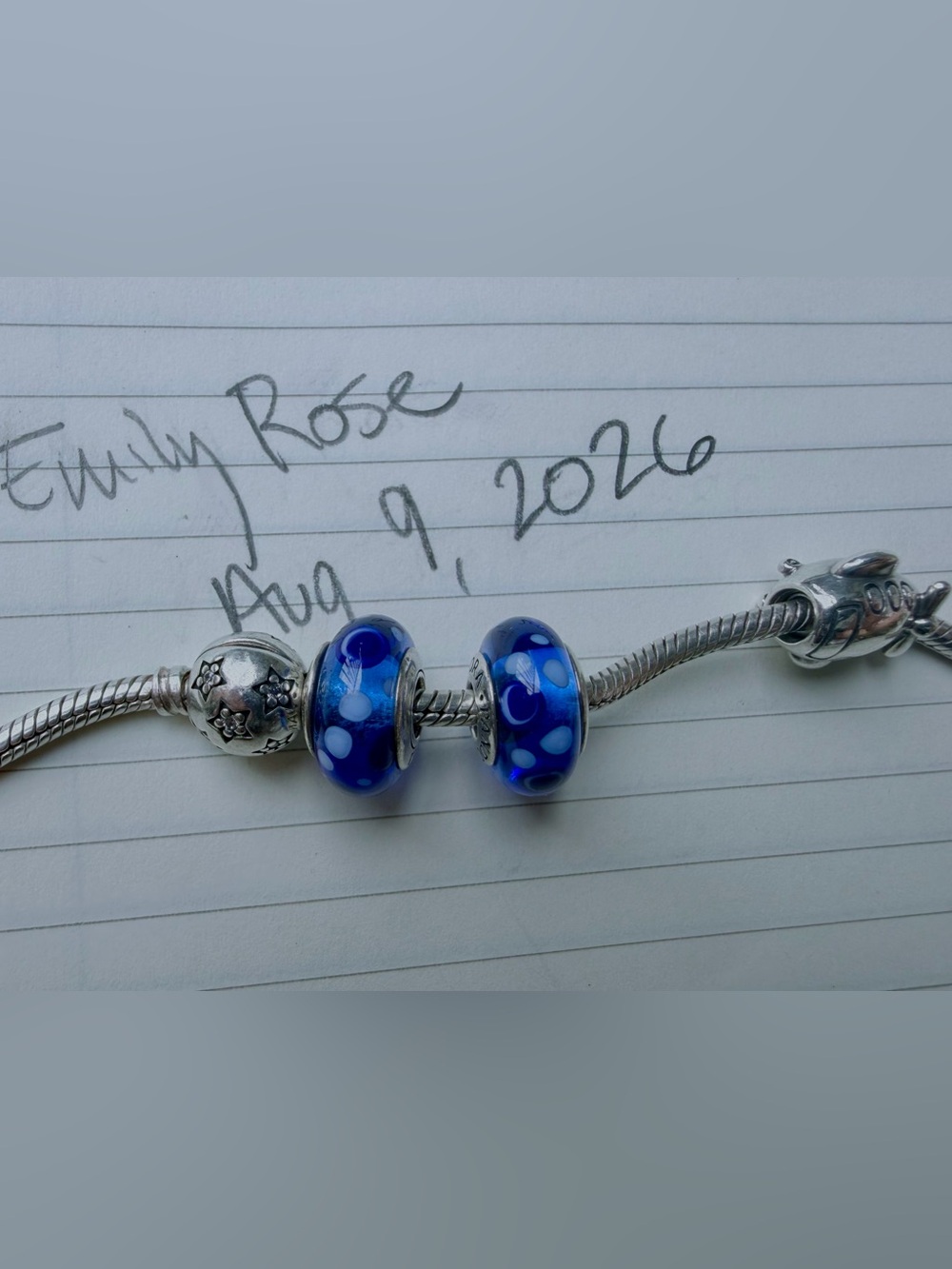 Authentic Pandora Bright Blue Murano Glass w/ Bubbles/Dots Charms (Pair)
